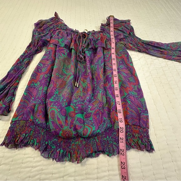 Ramy Brook 100% Viscose Floral Multicolor with Ruffles and Bell Sleeves Blouse - Picture 4 of 12